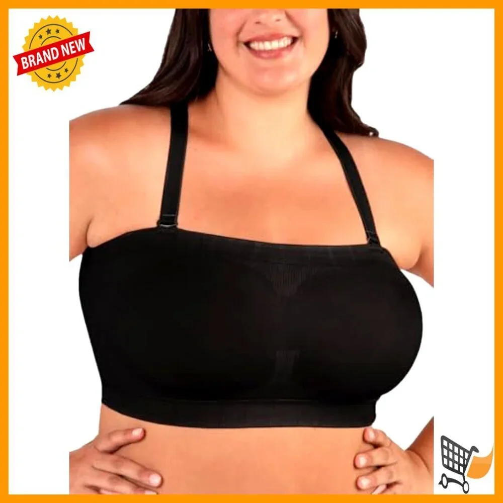 Strapless Bandeau Bra, Wire-Free Support, Plus Size, Light Padding